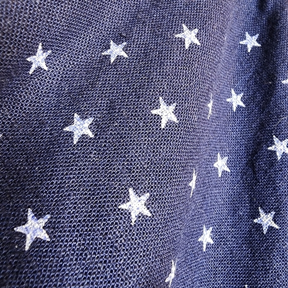 Joan Rivers Linen Star Print Blue White Short Sleee Button Shirt Women's Size L - Picture 14 of 16